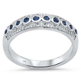 .30ct G SI 14K White Gold Diamond & Blue Sapphire Gemstones Band Ring Size 6.5