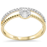 <span style="color:purple">¡ESPECIAL!</span> Anillo de banda con cuentas de oro amarillo de 14K con diamantes redondos y de baguette de .17ct G SI, talla 6.5