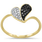 .25ct G SI 14K Yellow Gold White & Black Diamond Heart Band Ring Size 6.5