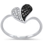 .25ct G SI 14K White Gold White & Black Diamond Heart Band Ring Size 6.5