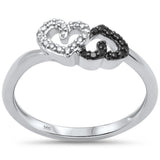 .13ct G SI 14K White Gold White & Black Diamond Heart Band Ring Size 6.5