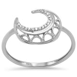 .04ct G SI 14K White Gold Diamond Crescent Moon Band Ring Size 6.5