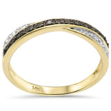 .07ct G SI 14K Yellow Gold White & Black Diamond Band Ring Size 6.5