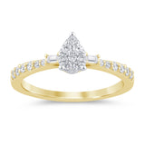 .36ct G SI 14K Yellow Gold Round & Baguette Pear Shape Diamond Ring Size 6.5