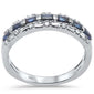 <span style="color:purple">SPECIAL!</span> .72ct G SI 14K White Gold Diamond Blue Sapphire Round & Baguette Band Ring  Size 6.5