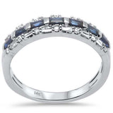 <span style="color:purple">¡ESPECIAL!</span> .72ct G SI Anillo de banda redonda y baguette de zafiro azul con diamantes de oro blanco de 14K Talla 6.5