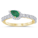 .50ct G SI 14K Yellow Gold Pear Shape Diamond & Emerald Gemstone Ring  Size 6.5