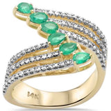 1.24ct G SI 14K Yellow Gold Diamond & Emerald Gemstones Wrap Around Ring  Size 6.5