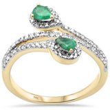 <span style="color:purple">¡ESPECIAL!</span>.52ct G SI Anillo Envolvente de Oro Amarillo de 14K con Diamante en Forma de Pera y Esmeralda Talla 6.5