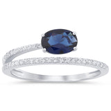 1.23ct G SI 14K White Gold Diamond & Blue Sapphire Gemstone Band Ring  Size 6.5