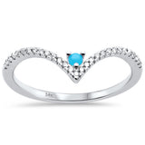 Anillo de banda de diamante y turquesa de oro blanco de 14K, 0,19 ct, G, SI, talla 6.5