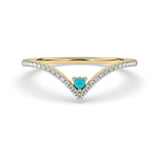 Anillo de banda de diamante y turquesa de oro amarillo de 14K, .21ct G SI