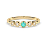 .22ct G SI 14K Yellow Gold Diamond & Turquoise Band Ring Size 7