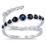 <span style="color:purple">SPECIAL!</span>.79ct G SI 14K White Gold Diamond & Blue Sapphire Gemstones Wrap Around Band Ring Size 6.5