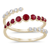 <span style="color:purple">¡ESPECIAL!</span> .76ct Piedras preciosas G SI 14K Oro Amarillo Diamante y Rubí Piedras preciosas Anillo de banda envolvente Talla 6.5