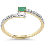 .36ct G SI 14K Yellow Gold Diamond & Emerald Gemstone Wrap Around Band Ring Size 6.5