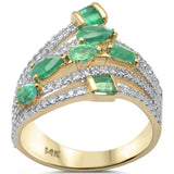 1.56ct G SI 14K Yellow Gold Diamond & Emerald Gemstones Wrap Around Band Ring Size 6.5