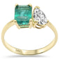 <span style="color:purple">SPECIAL!</span> 2.33ct Gemstones G SI 14K Yellow Gold Pear Diamond & Natural Emerald Gemstones Ring Size 6.5