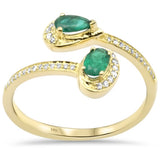 <span style="color:purple">SPECIAL!</span> .46ct G SI 14K Yellow Gold Diamond & Natural Emerald Gemstones Wrap Around Band Ring Size 6.5