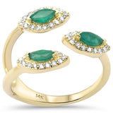 .72ct G SI 14K Yellow Gold Diamond & Natural Emerald Gemstones Band Ring Size 6.5