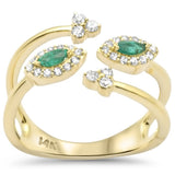 <span style="color:purple">SPECIAL!</span> .43ct  G SI 14K Yellow Gold Diamond & Natural Emerald Gemstones Open Band Ring Size 6.5