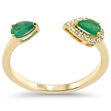 <span style="color:purple">¡ESPECIAL!</span> Anillo de banda abierta de oro amarillo de 14K con diamante de .41ct G SI y gemas de esmeralda natural, talla 6.5