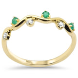 .20ct G SI 14K Yellow Gold Diamond & Emerald Gemstones Band Ring Size 6.5