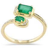<span style="color:purple">SPECIAL!</span> .72ct G SI 14K Yellow Gold Diamond & Natural Emerald Gemstones Open Band Ring Size 6.5