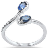 <span style="color:purple">SPECIAL!</span> .76ct G SI 14K White Gold Diamond & Blue Sapphire Gemstones Open Band Ring  Size 6.5