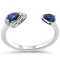 .57ct G SI 14K White Gold Diamond & Blue Sapphire Gemstones Open Band Ring  Size 6.5