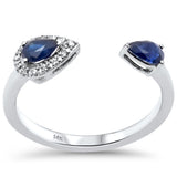 <span style="color:purple">SPECIAL!</span> .57ct G SI 14K White Gold Diamond & Blue Sapphire Gemstones Open Band Ring  Size 6.5