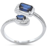 1.00ct G SI 14K White Gold Diamond & Blue Sapphire Gemstones Open Band Ring Size 6.5