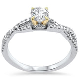 .75ct G SI 14K Two Tone Gold Round Diamond Engagement Ring Size 6.5