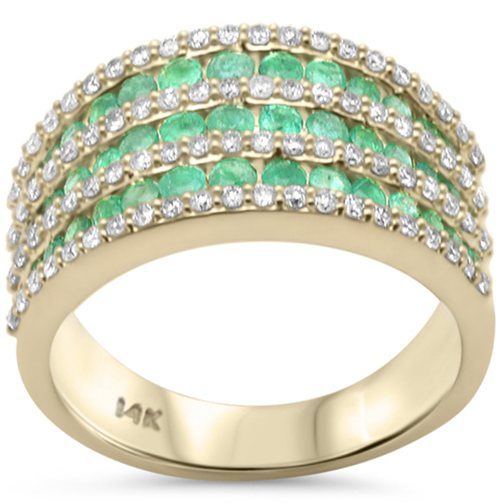 1.36ct G SI 14K Yellow Gold Diamond & Emerald Gemstones Dome Band Ring Size 6.5