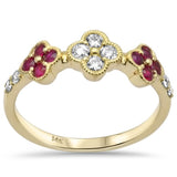 .50ct G SI 14K Yellow Gold Diamond & Ruby Flower Ring Size 6.5