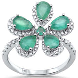 <span style="color:purple">SPECIAL!</span> 2.30ct G SI 14K White Gold Diamond & Emerald Gemstones Flower Ring Size 7