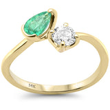<span style="color:purple">¡ESPECIAL!</span> Anillo de oro amarillo de 14K con diamante en forma de pera de .63 ct G SI y esmeralda natural, talla 6.5