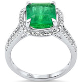 3.41ct G SI 14K White Gold Diamond & Natural Emerald Gemstone Ring  Size 6.5