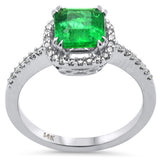 1.70ct G SI 14K White Gold Diamond & Natural Emerald Gemstone Ring Size 6.5