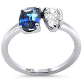 1.86ct G SI 14K White Gold Pear Shape Diamond & Oval Blue Sapphire Gemstone Ring Size 6.5