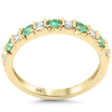 <span style="color:purple">SPECIAL!</span>.31ct G SI 14K Yellow Gold Diamond & Emerald Gemstones Band Ring Size 6.5