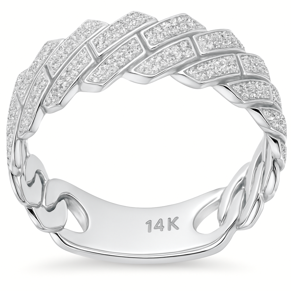 .54ct G SI 14K White Gold Men's Round Diamond Square Cuban Band Ring Size 10