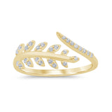 .16ct G SI 14K Yellow Gold Round Diamond Olive Branch Leaf Band Ring Size 6.5