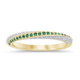 .39ct G SI 14K Yellow Gold Diamond & Emerald Gemstones Band Ring Size 6.5