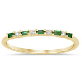 .12ct G SI 14K Yellow Gold Diamond & Emerald Gemstones Band Ring Size 6.5
