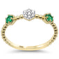 .24ct G SI 14K Yellow Gold Diamond & Emerald Gemstone Beaded Band Ring Size 6.5
