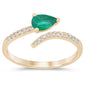 .42ct G SI 14K Yellow Gold Diamond Pear Shape Emerald Gemstone Open Ring Size 6.5