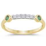 .20ct G SI 14K Yellow Gold Diamond & Emerald Gemstones Band Ring Size 6.5