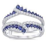 <span style="color:purple">SPECIAL!</span> 1.15ct G SI 14K White Gold Diamond & Blue Sapphire Double Shank Ring Guard Size 6.5