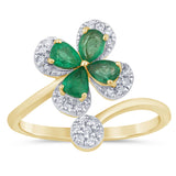 <span style="color:purple">SPECIAL!</span> .64ct G SI 14K Yellow Gold Diamond & Natural Emerald Butterfly Ring Size 6.5